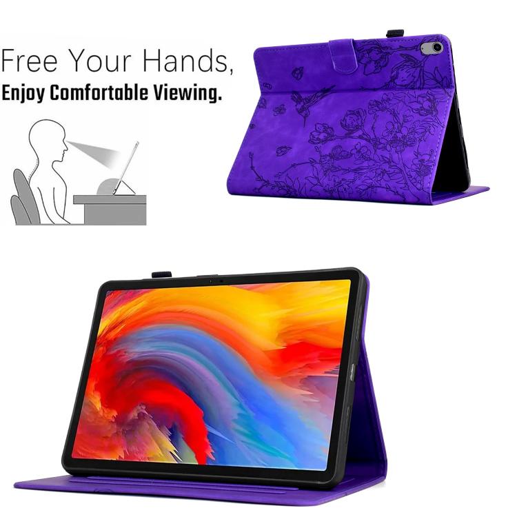 For Samsung Galaxy Tab S11 Flowers and Bird Embossed Smart Leather Tablet Case