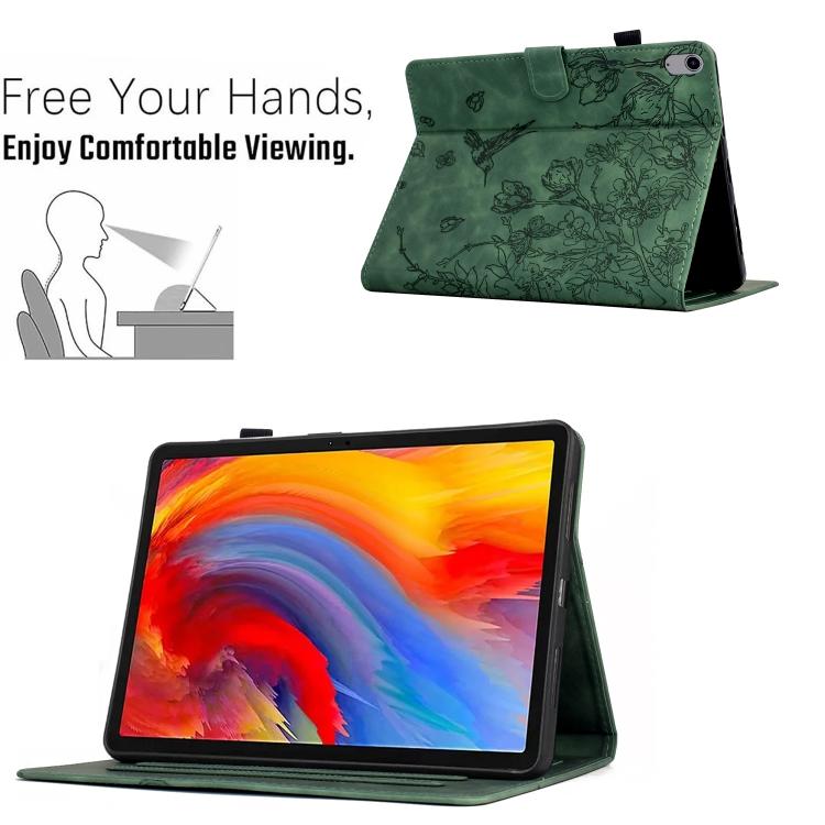 For Samsung Galaxy Tab S11 Flowers and Bird Embossed Smart Leather Tablet Case