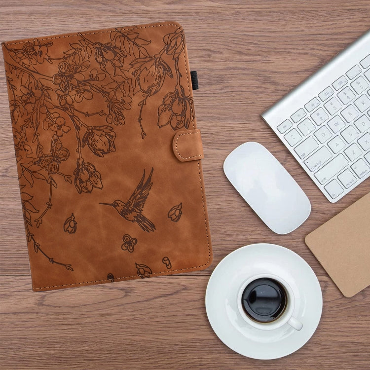 For Samsung Galaxy Tab A11 / A9 Flowers and Bird Embossed Leather Tablet Case