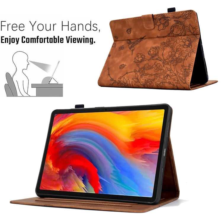 For Amazon Kindle 11th 2022 Flowers and Bird Embossed Smart Leather Tablet Case