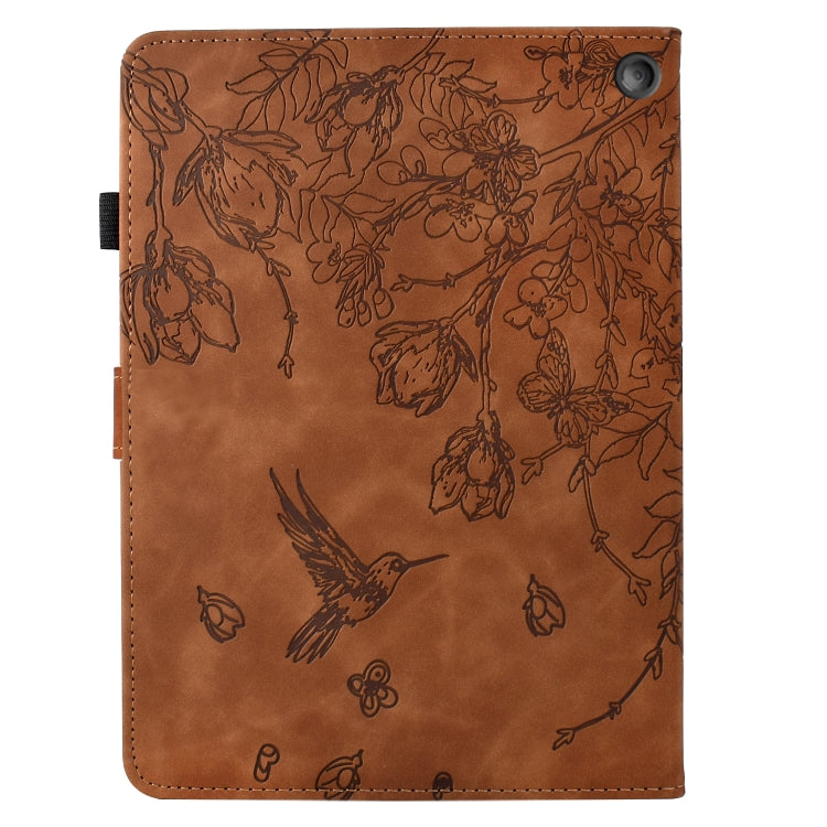 For Amazon Fire HD 8 2022/2020 Flowers and Bird Embossed Smart Leather Tablet Case