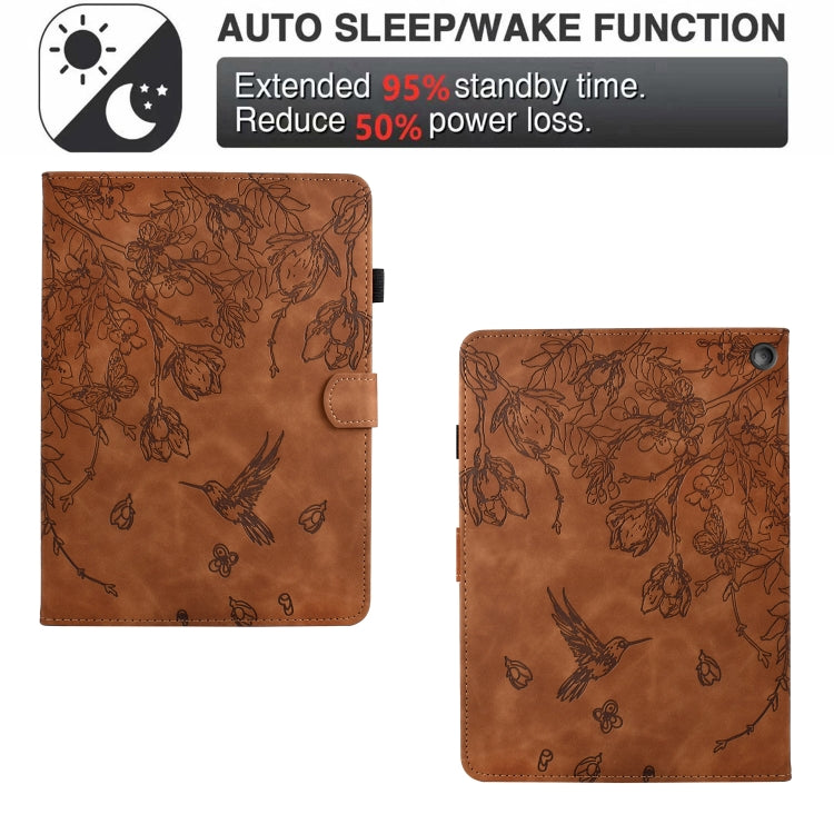 For Amazon Fire HD 8 2022/2020 Flowers and Bird Embossed Smart Leather Tablet Case