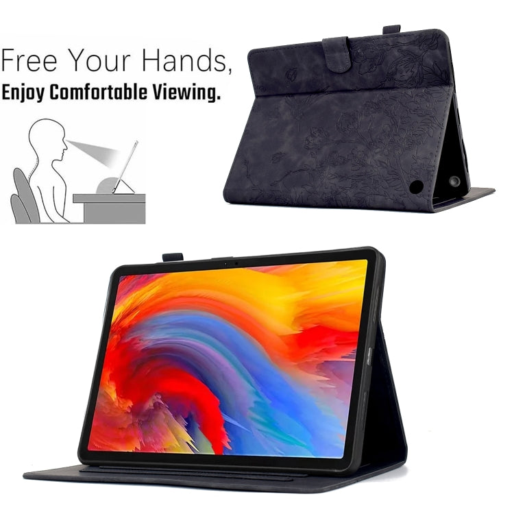 For Amazon Fire HD 8 2022/2020 Flowers and Bird Embossed Smart Leather Tablet Case