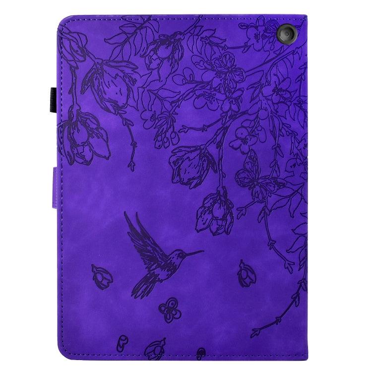 For Amazon Fire HD 8 2022/2020 Flowers and Bird Embossed Smart Leather Tablet Case