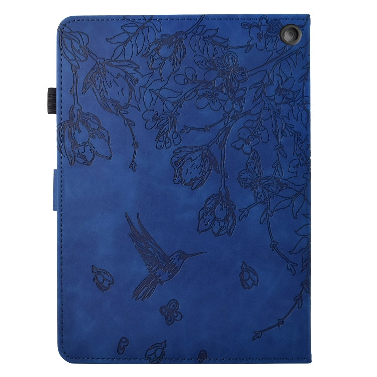For Amazon Fire HD 8 2022/2020 Flowers and Bird Embossed Smart Leather Tablet Case