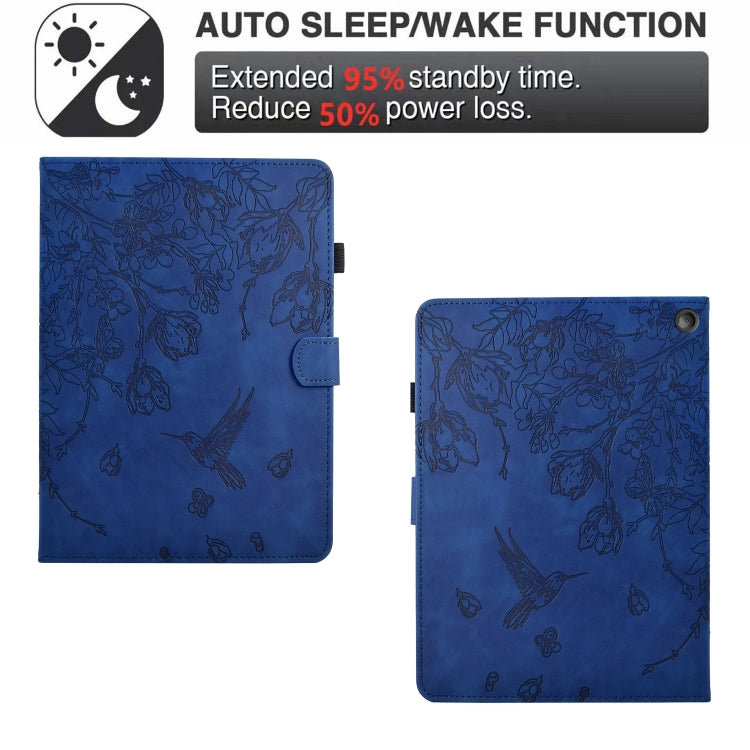 For Amazon Fire HD 8 2022/2020 Flowers and Bird Embossed Smart Leather Tablet Case