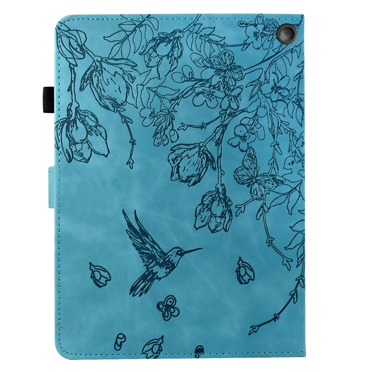 For Amazon Fire HD 8 2022/2020 Flowers and Bird Embossed Smart Leather Tablet Case