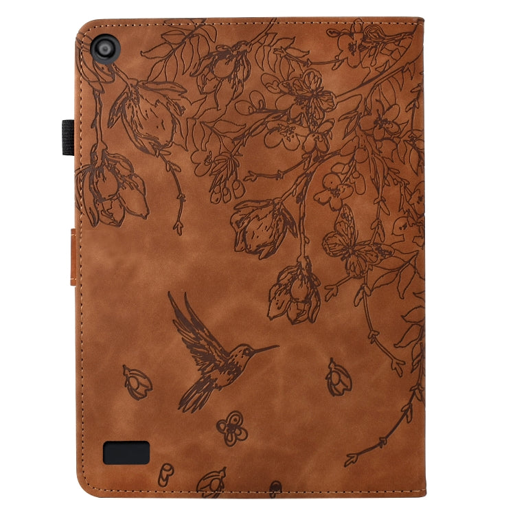For Amazon Fire 7 2019/2017/2015 Flowers and Bird Embossed Smart Leather Tablet Case