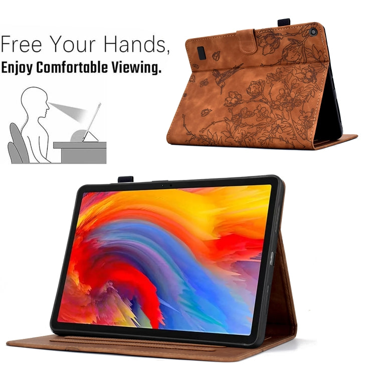 For Amazon Fire 7 2019/2017/2015 Flowers and Bird Embossed Smart Leather Tablet Case