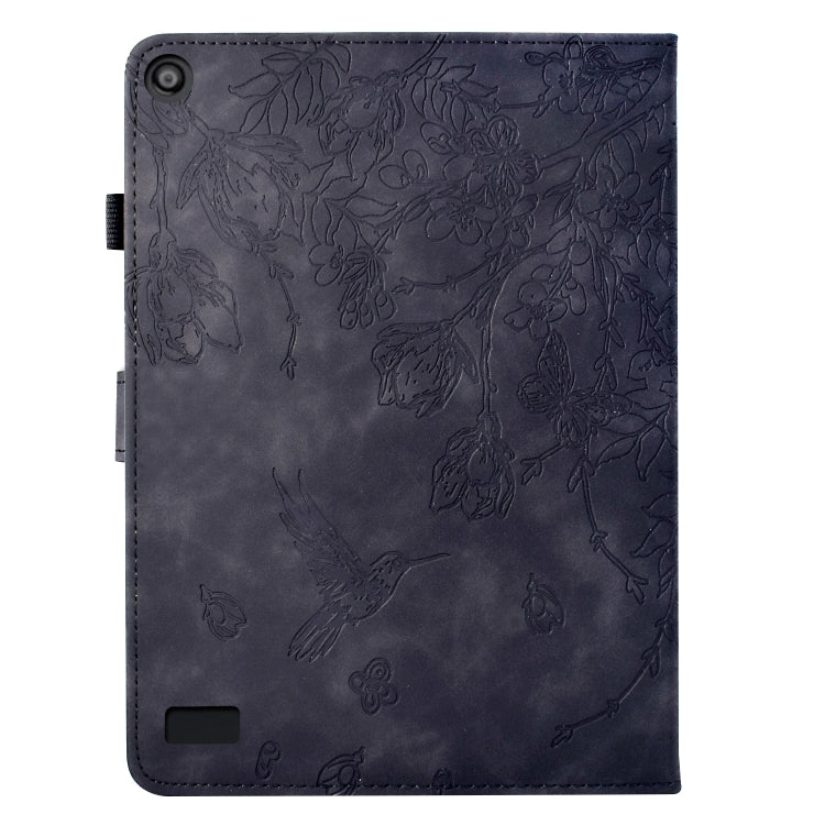 For Amazon Fire 7 2019/2017/2015 Flowers and Bird Embossed Smart Leather Tablet Case