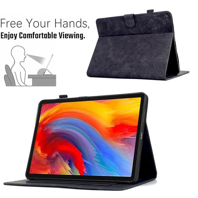 For Amazon Fire 7 2019/2017/2015 Flowers and Bird Embossed Smart Leather Tablet Case