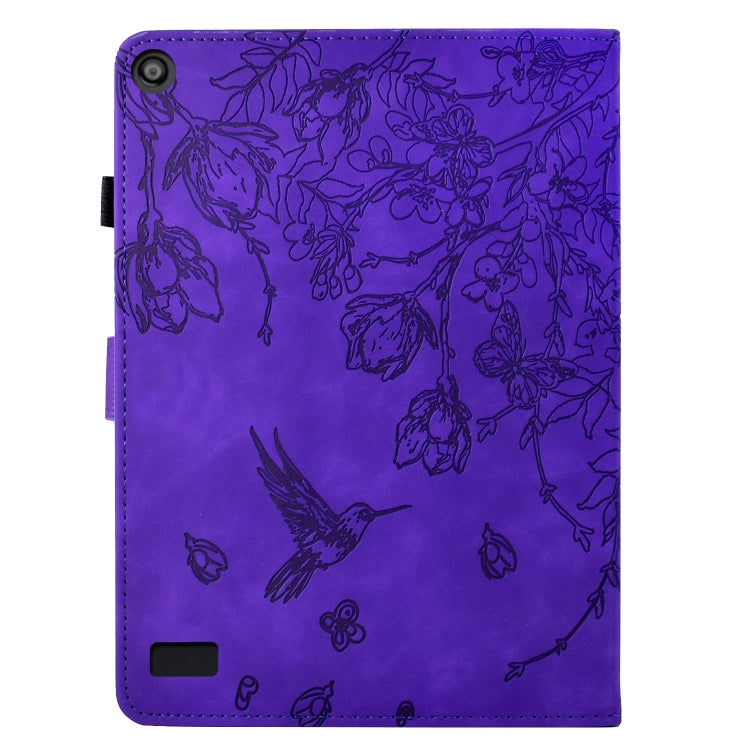 For Amazon Fire 7 2019/2017/2015 Flowers and Bird Embossed Smart Leather Tablet Case
