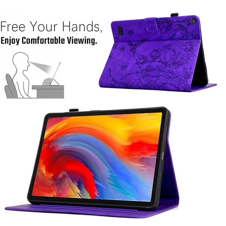 For Amazon Fire 7 2019/2017/2015 Flowers and Bird Embossed Smart Leather Tablet Case