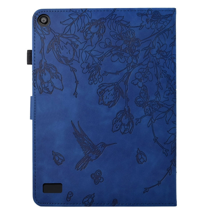 For Amazon Fire 7 2019/2017/2015 Flowers and Bird Embossed Smart Leather Tablet Case