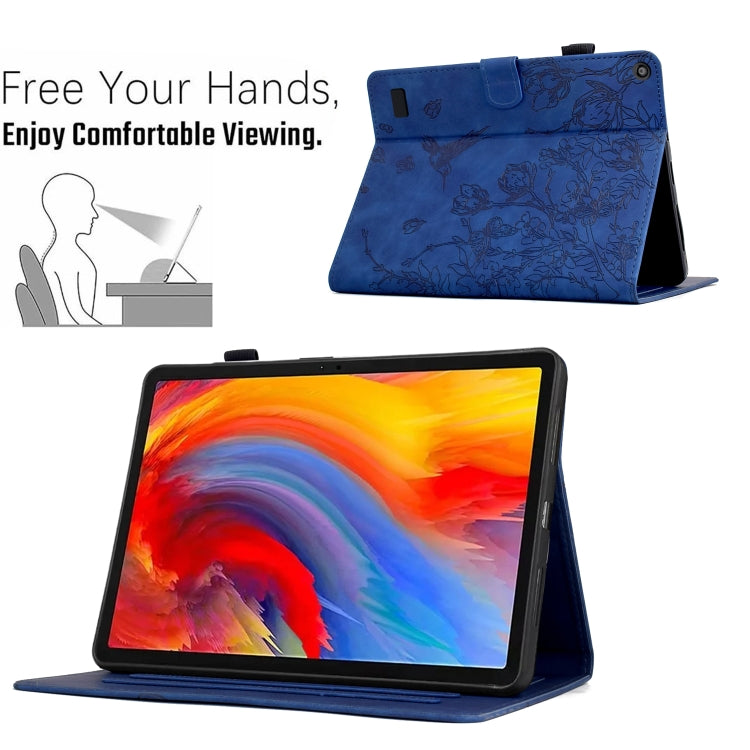 For Amazon Fire 7 2019/2017/2015 Flowers and Bird Embossed Smart Leather Tablet Case
