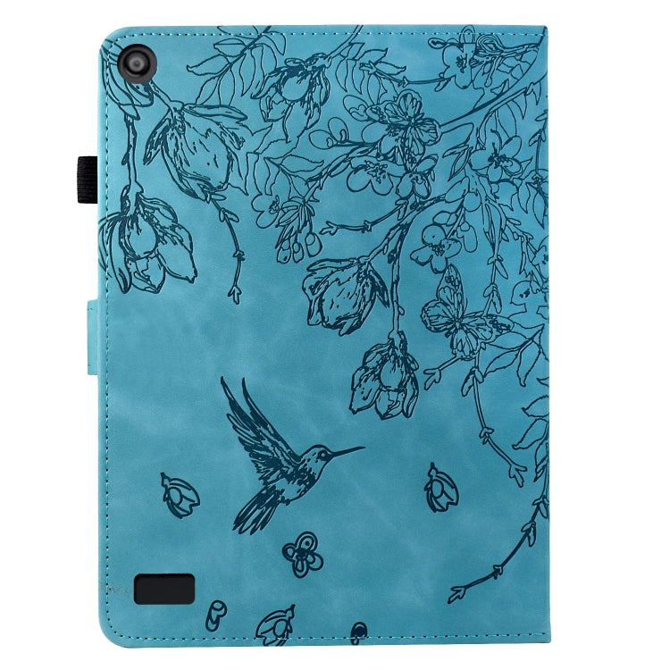 For Amazon Fire 7 2019/2017/2015 Flowers and Bird Embossed Smart Leather Tablet Case