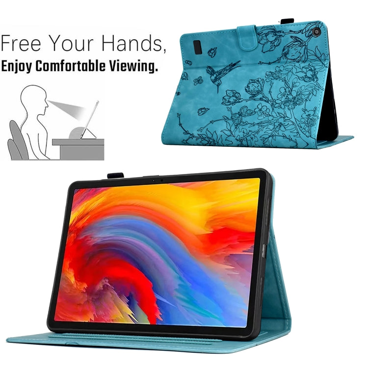 For Amazon Fire 7 2019/2017/2015 Flowers and Bird Embossed Smart Leather Tablet Case