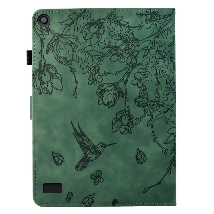 For Amazon Fire 7 2019/2017/2015 Flowers and Bird Embossed Smart Leather Tablet Case