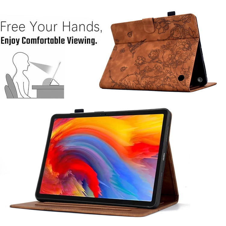 For Amazon Fire 7 2022 Flowers and Bird Embossed Smart Leather Tablet Case