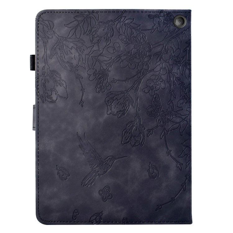 For Amazon Fire 7 2022 Flowers and Bird Embossed Smart Leather Tablet Case