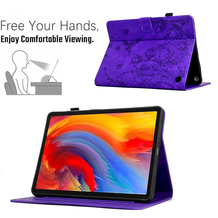 For Amazon Fire 7 2022 Flowers and Bird Embossed Smart Leather Tablet Case