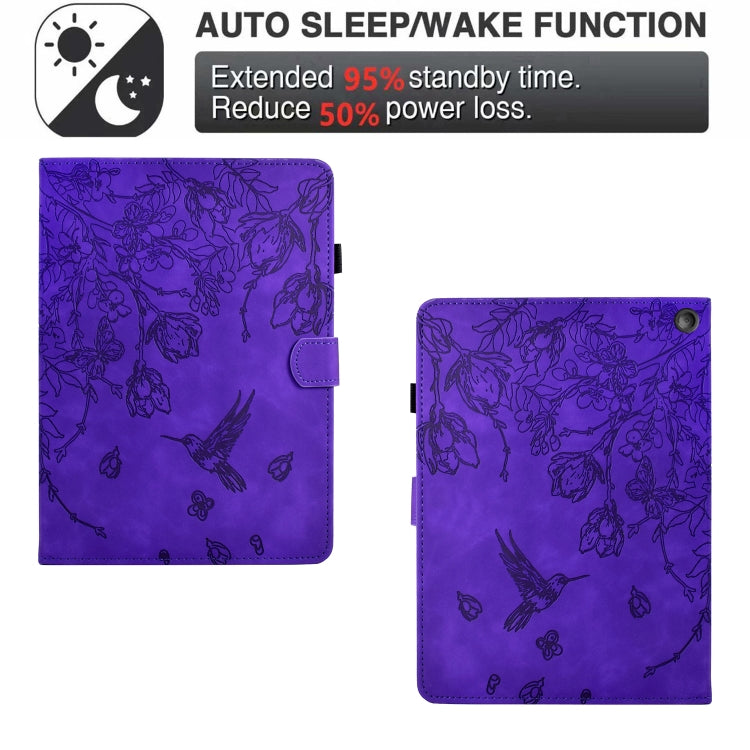 For Amazon Fire 7 2022 Flowers and Bird Embossed Smart Leather Tablet Case