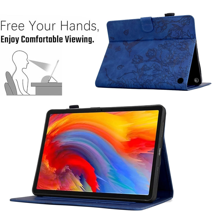 For Amazon Fire 7 2022 Flowers and Bird Embossed Smart Leather Tablet Case