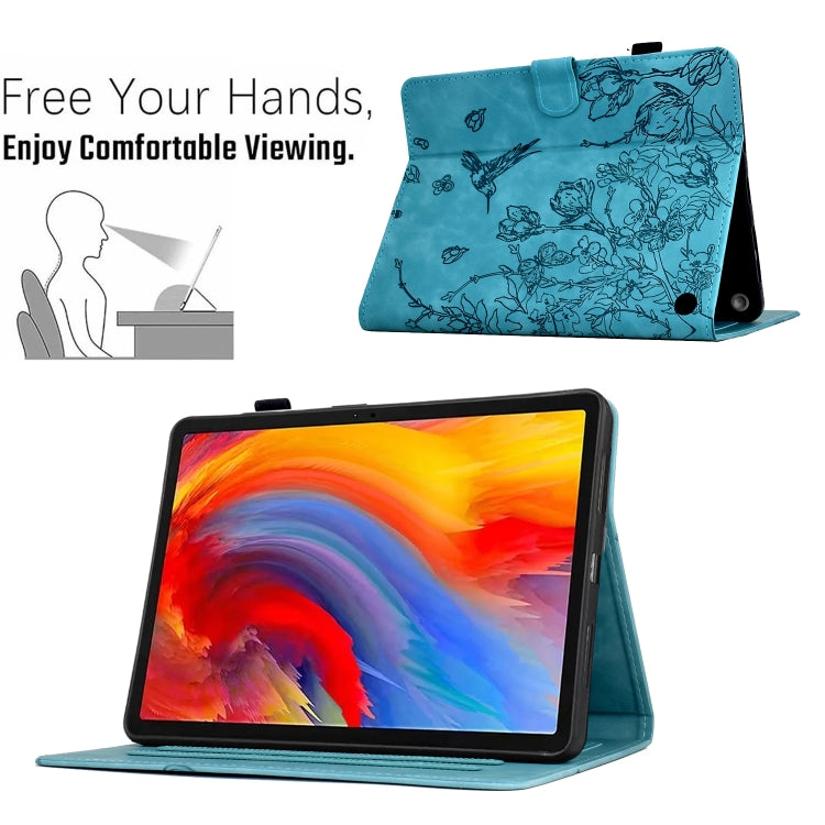 For Amazon Fire 7 2022 Flowers and Bird Embossed Smart Leather Tablet Case