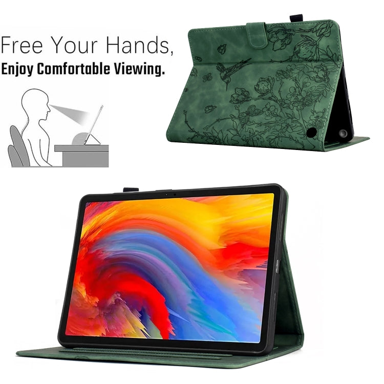 For Amazon Fire 7 2022 Flowers and Bird Embossed Smart Leather Tablet Case