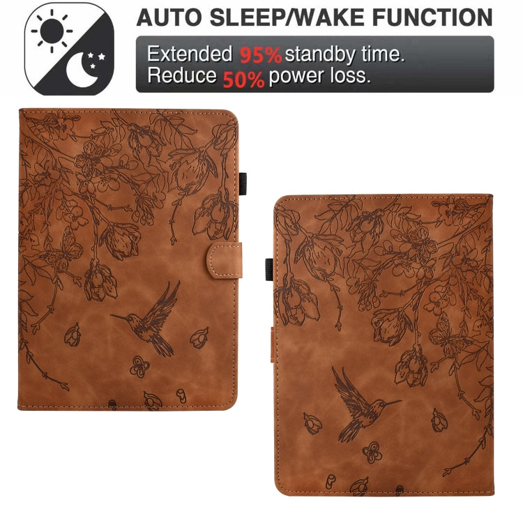 For Amazon Kindle Paperwhite 2021 Flowers and Bird Embossed Smart Leather Tablet Case