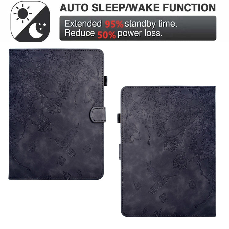 For Amazon Kindle Paperwhite 2021 Flowers and Bird Embossed Smart Leather Tablet Case