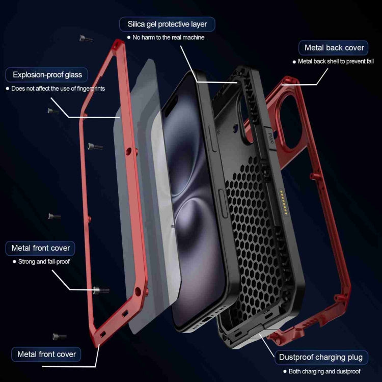 For iPhone 16 RedPepper Triple-proof Metal Phone Case