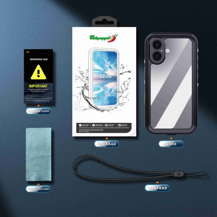 For iPhone 16 RedPepper Transparent Dot IP68 Waterproof Triple-proof Phone Case
