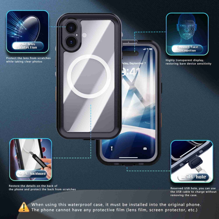 For iPhone 16 Plus RedPepper Transparent Dot IP68 Waterproof Triple-proof MagSafe Phone Case