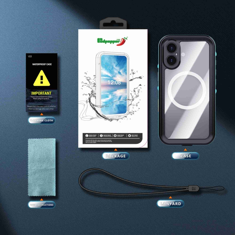 For iPhone 16 RedPepper Transparent Dot IP68 Waterproof Triple-proof MagSafe Phone Case