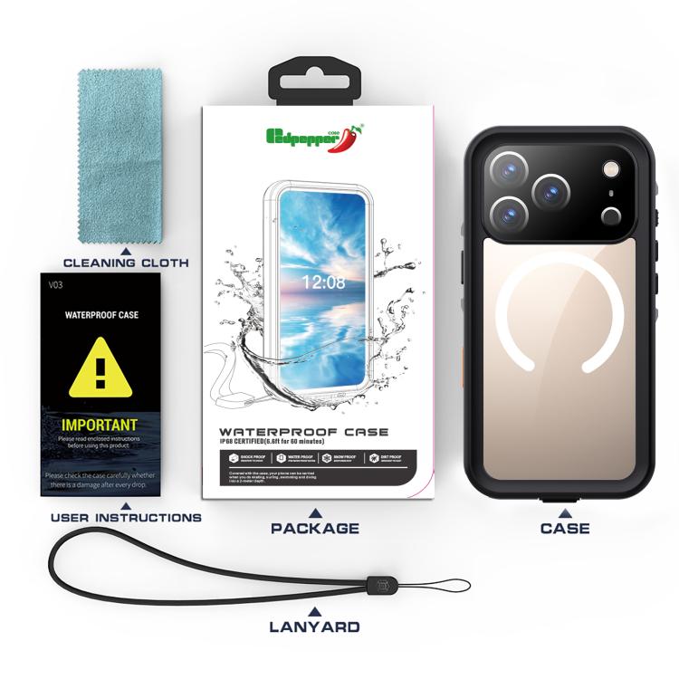 For iPhone 17 Pro RedPepper Transparent Dot IP68 Waterproof Triple-proof MagSafe Phone Case