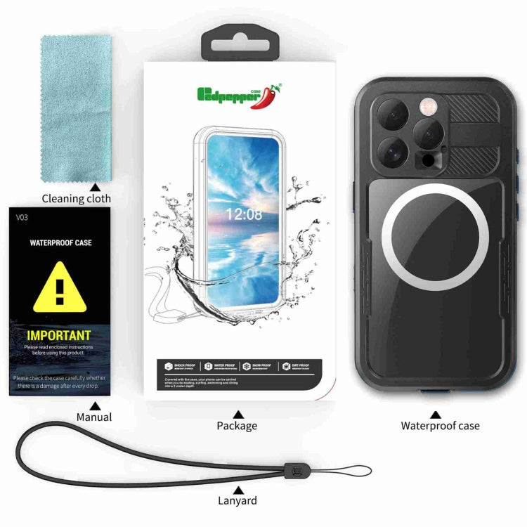 For iPhone 16 Pro Max RedPepper IP68 Waterproof Triple-proof MagSafe Phone Case - Black