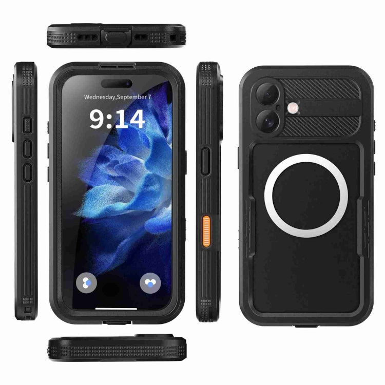 For iPhone 16 Plus RedPepper IP68 Waterproof Triple-proof MagSafe Phone Case - Black