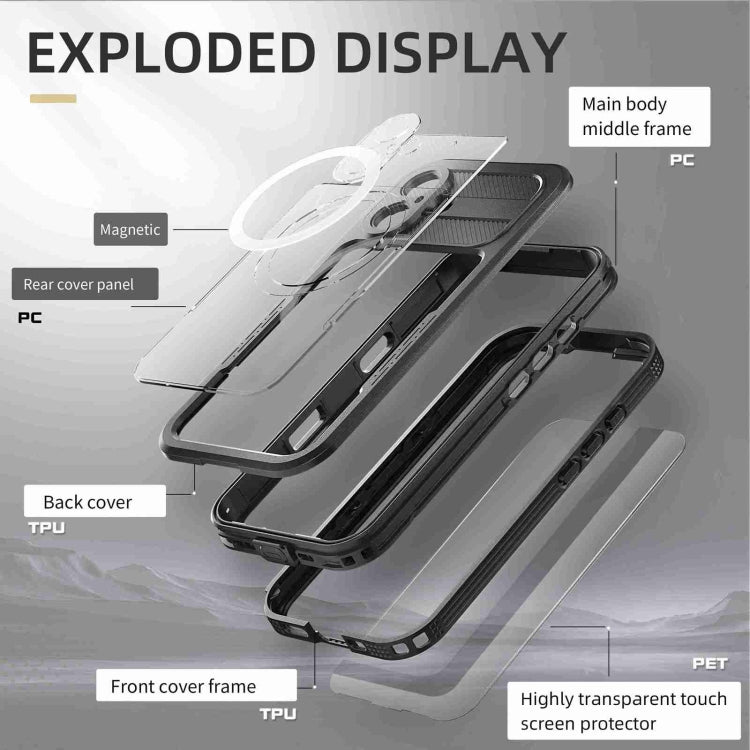 For iPhone 16 Plus RedPepper IP68 Waterproof Triple-proof MagSafe Phone Case - Black