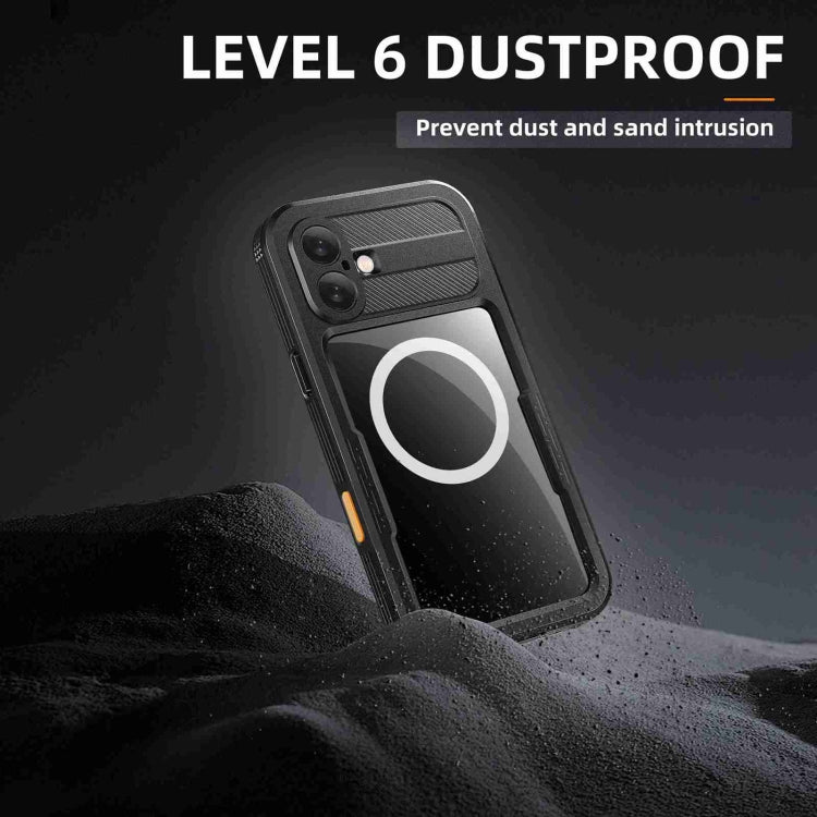 For iPhone 16 Plus RedPepper IP68 Waterproof Triple-proof MagSafe Phone Case - Black