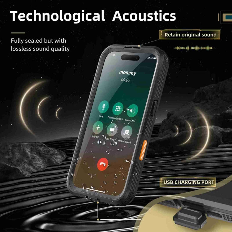For iPhone 16 RedPepper IP68 Waterproof Triple-proof MagSafe Phone Case - Black