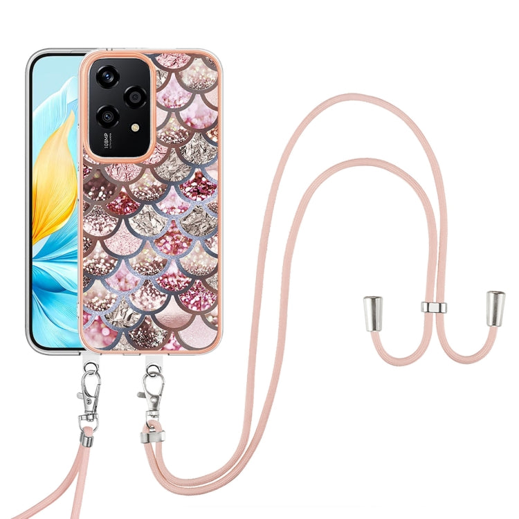 For Honor 200 Lite Global Electroplating Pattern IMD TPU Shockproof Case with Neck Lanyard