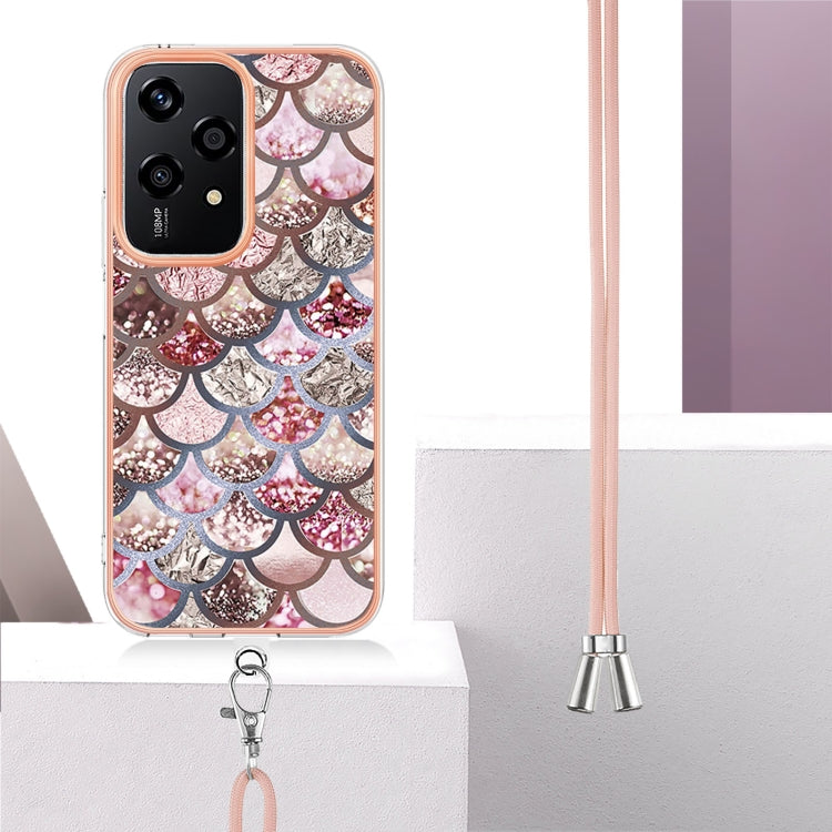 For Honor 200 Lite Global Electroplating Pattern IMD TPU Shockproof Case with Neck Lanyard