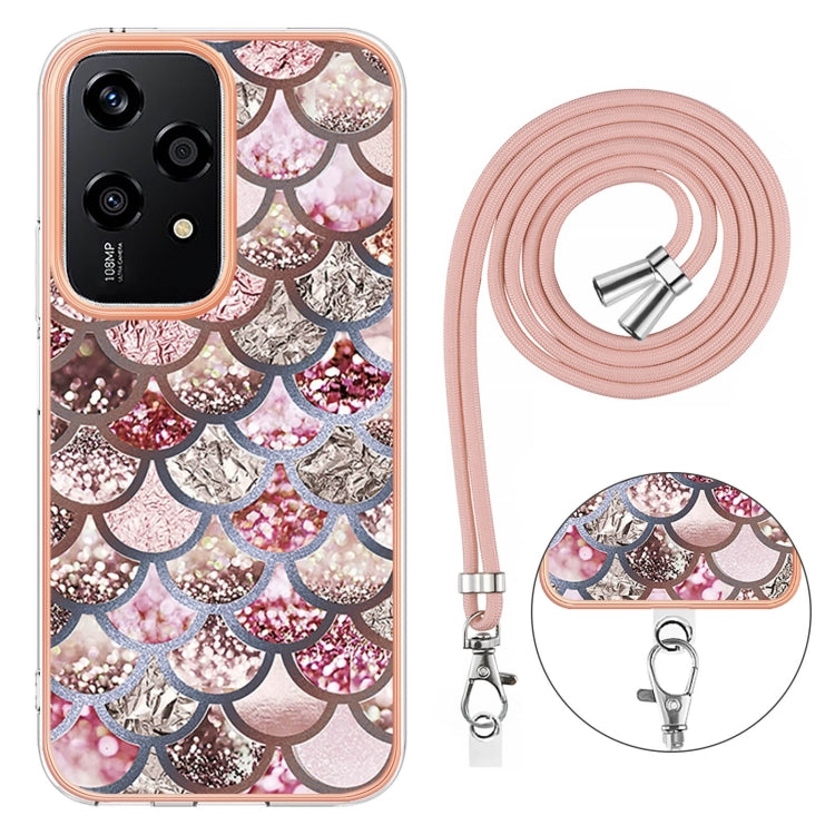 For Honor 200 Lite Global Electroplating Pattern IMD TPU Shockproof Case with Neck Lanyard