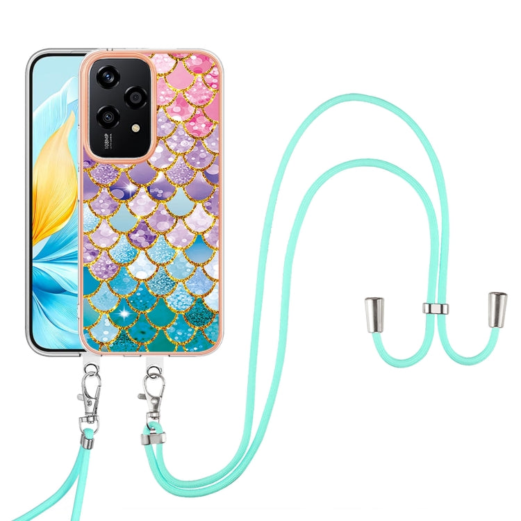 For Honor 200 Lite Global Electroplating Pattern IMD TPU Shockproof Case with Neck Lanyard