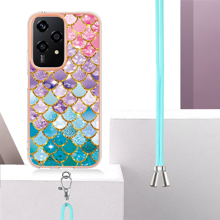 For Honor 200 Lite Global Electroplating Pattern IMD TPU Shockproof Case with Neck Lanyard
