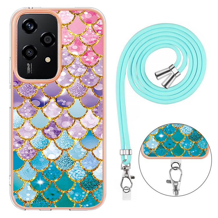 For Honor 200 Lite Global Electroplating Pattern IMD TPU Shockproof Case with Neck Lanyard