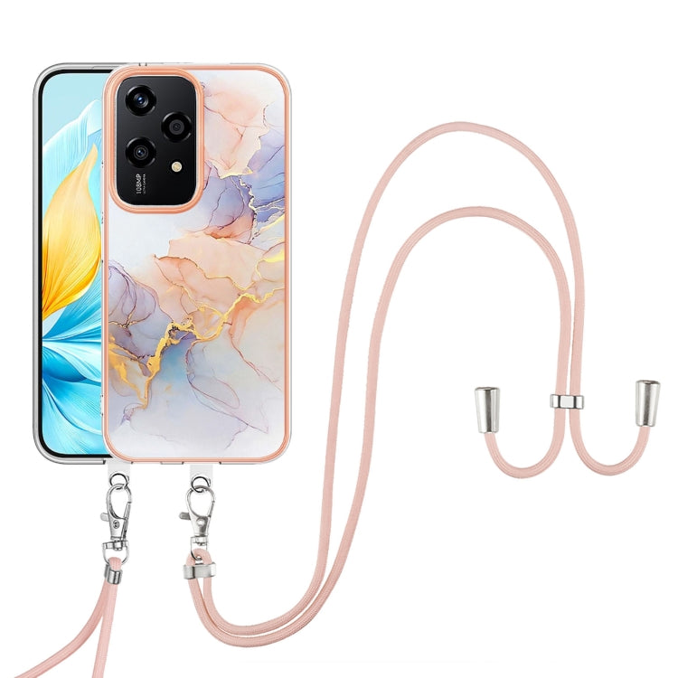 For Honor 200 Lite Global Electroplating Pattern IMD TPU Shockproof Case with Neck Lanyard