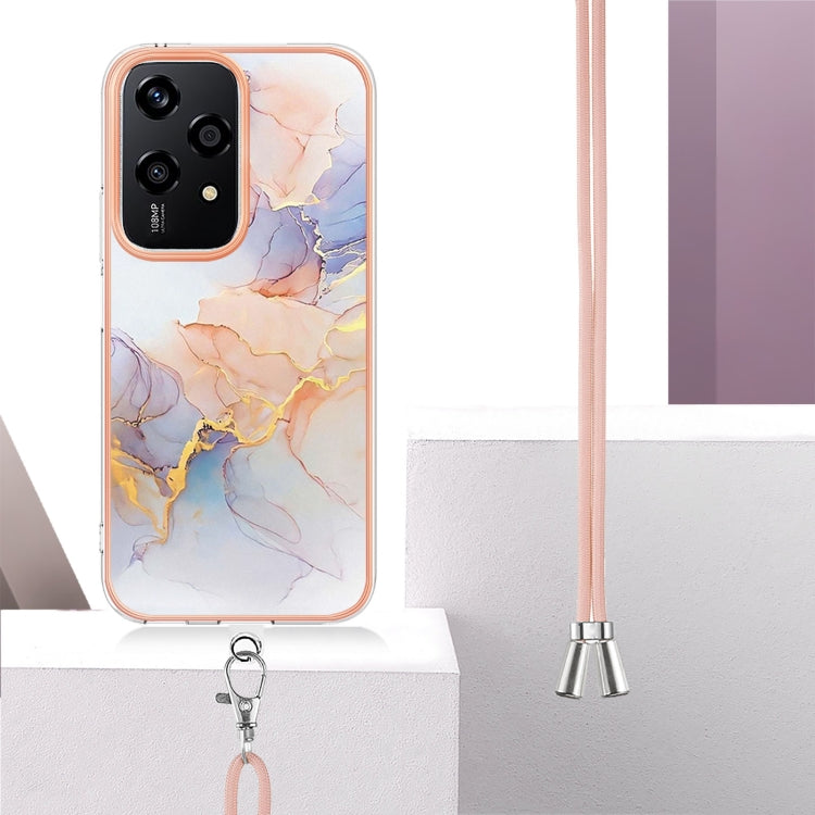 For Honor 200 Lite Global Electroplating Pattern IMD TPU Shockproof Case with Neck Lanyard
