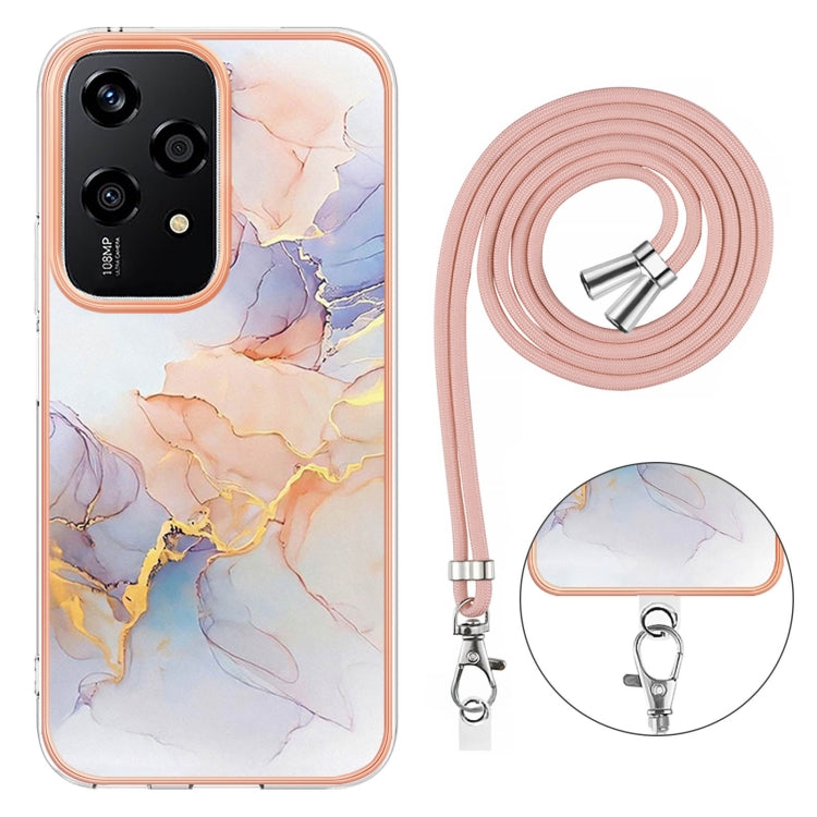 For Honor 200 Lite Global Electroplating Pattern IMD TPU Shockproof Case with Neck Lanyard